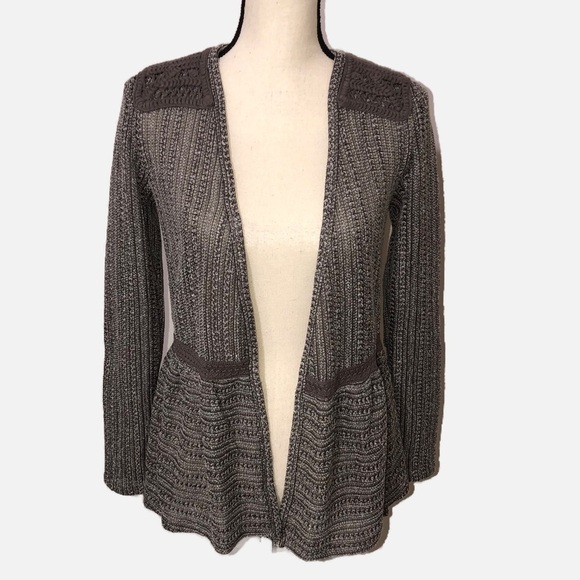 Knox Rose Sweaters - Knox Rose Size XS Open Weave Cardigan Crochet Peplum Gray Brown Long Sleeve